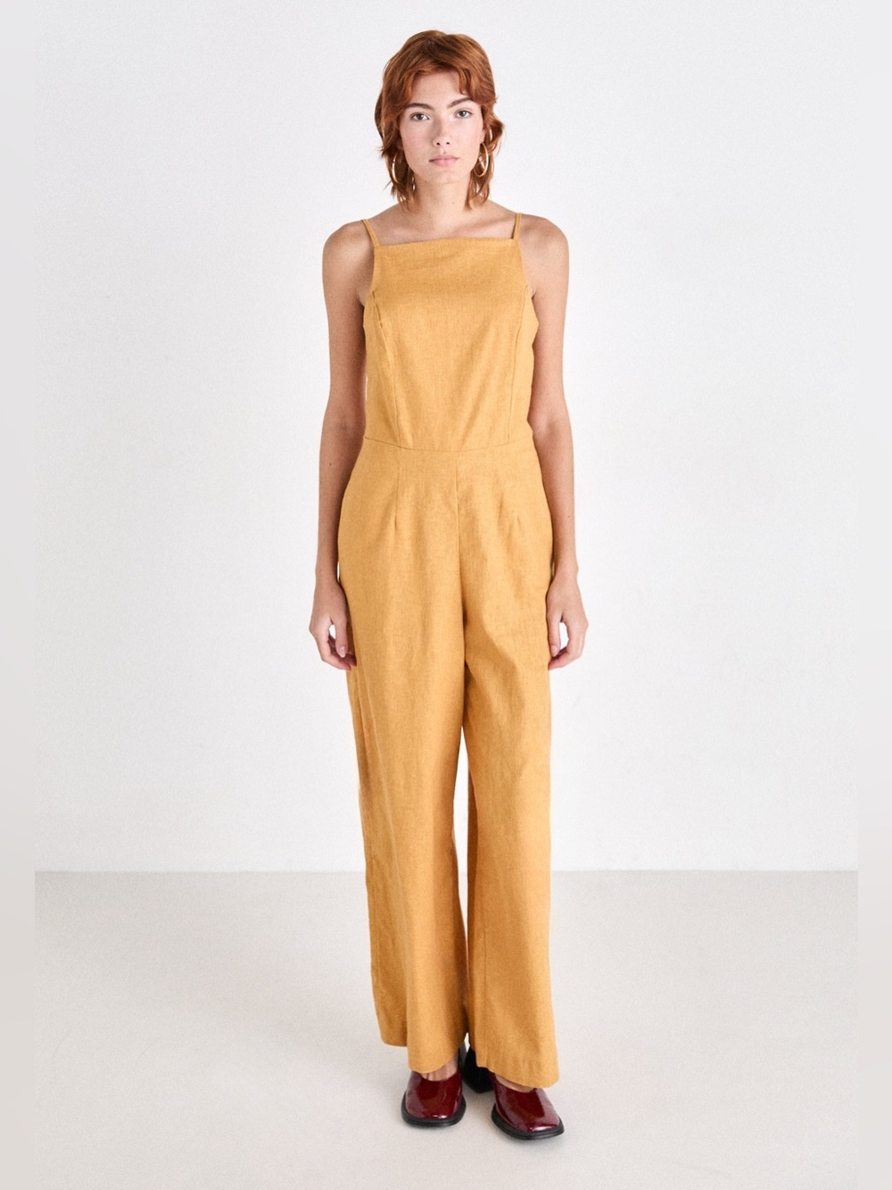 NWT Abercrombie & Fitch Linen Blend Apron Jumpsuit Honey Yellow Size XS European